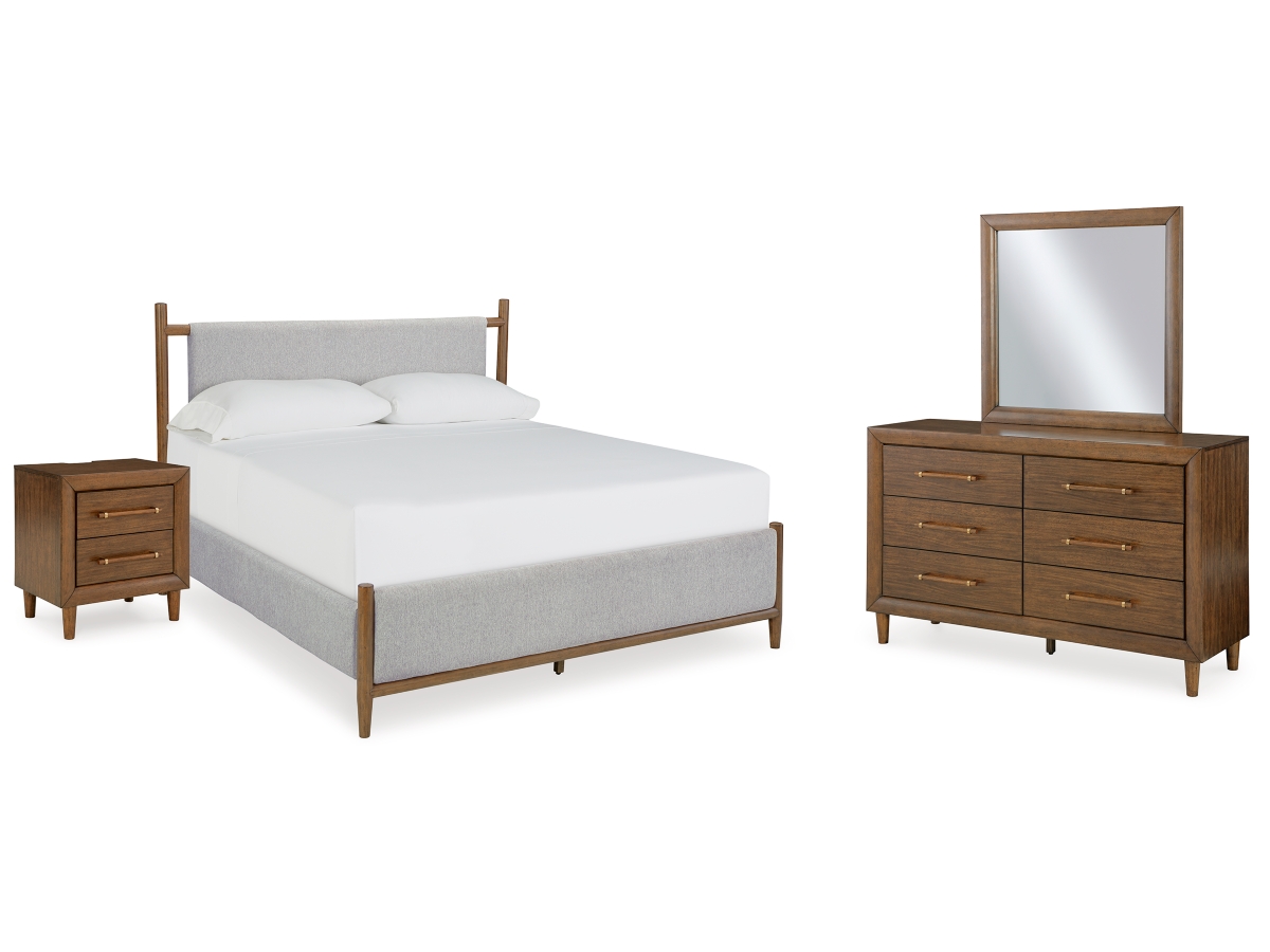 Lyncott King Upholstered Bed with Mirrored Dresser and Nightstand