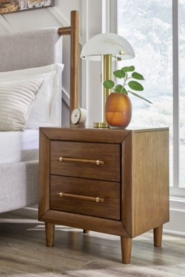 Lyncott 24 2 Drawer Charging Nightstand, Brown