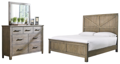 Aldwin California King Panel Bed with Mirrored Dresser, Gray, large