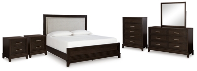 Cama con paneles, cómoda, espejo, sinfonier y 2 mesitas de noche Neymorton King