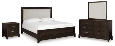 Cama de paneles, tocador, espejo y mesita de noche Neymorton King