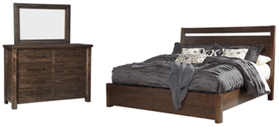 Starmore Queen Panel Bed with Mirrored Dresser, Brown, large