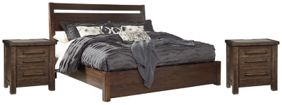 Starmore Queen Panel Bed with 2 Nightstands, Brown, large