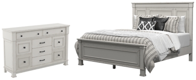 Jennily Queen Panel Bed with Dresser, Whitewash, large