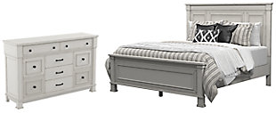 Jennily Queen Panel Bed with Dresser, Whitewash, rollover