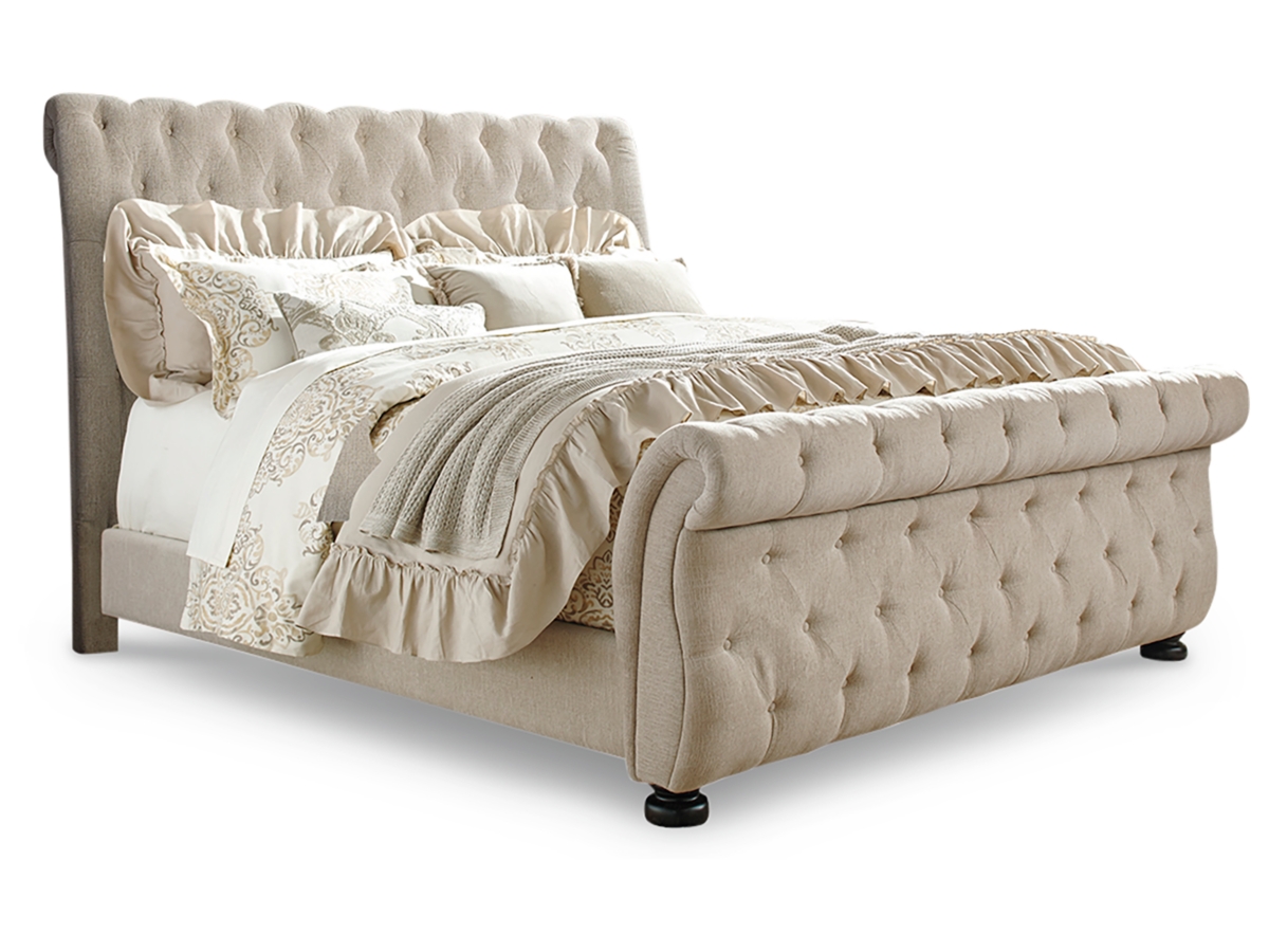 Queen upholstered shop sleigh bed