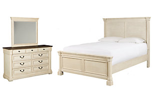 Bolanburg Queen Panel Bed with Mirrored Dresser, Antique White, large