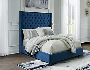 Coralayne Queen Upholstered Bed, Blue, rollover