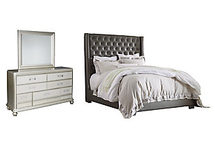 Coralayne Queen Upholstered Bed with Mirrored Dresser, , large