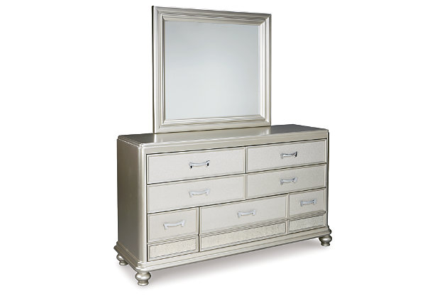 Cayne 7 Drawer Dresser And Mirror, White Mirrored Dresser Set