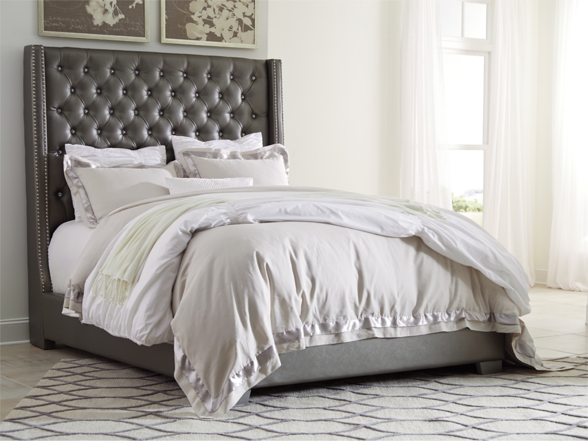 Ashley furniture deals gray tufted bed