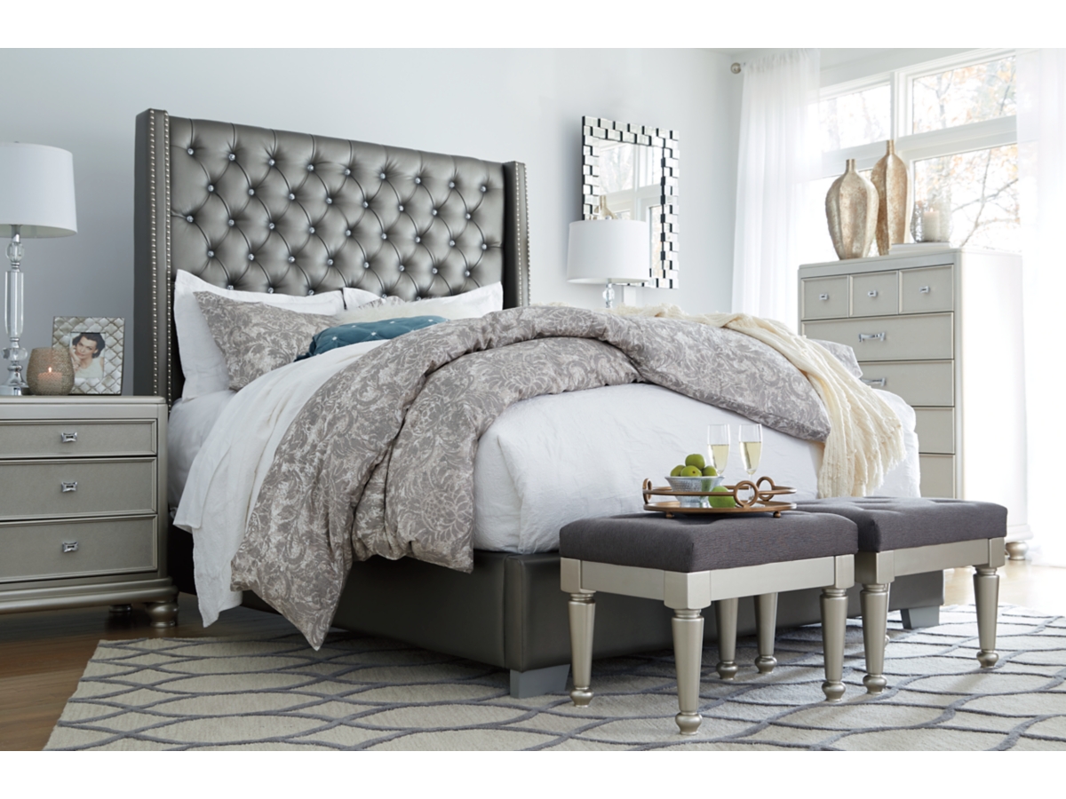 Coralayne Queen Vinyl Upholstered Bed with Faux Diamond Tufting