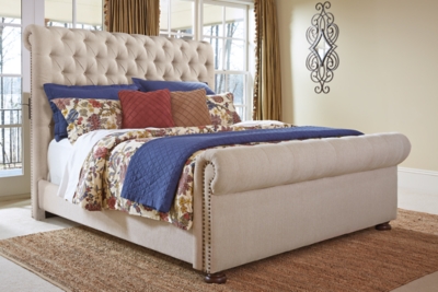 Windville Queen Upholstered Sleigh Bed, Linen, large