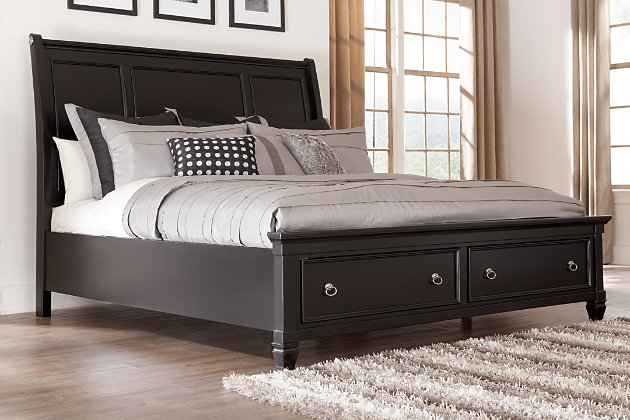 Greensburg Queen Sleigh Bed With, Black Sleigh Bed Frame Queen