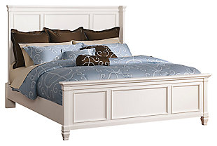 Fresh, crisp and versatile. Whether you’re going for shabby chic or cottage quaint, the Prentice queen panel bed is dressed to impress. Sheltering high headboard and English panel design provide a clean and classic aesthetic. Mattress and foundation/box spring sold separately.Made of veneers, wood and engineered wood | Includes headboard, footboard and rails | Assembly required | Foundation/box spring required, sold separately | Mattress available, sold separately | Estimated Assembly Time: 10 Minutes