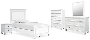 Fortman Twin Panel Bed with Mirrored Dresser, Chest and 2 Nightstands, White, large