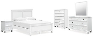 Fortman Queen Panel Bed with Mirrored Dresser, Chest and 2 Nightstands, White, large