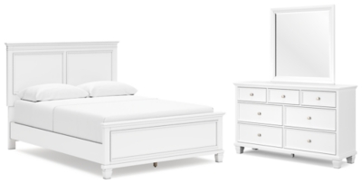 Fortman Queen Panel Bed with Mirrored Dresser, White, large