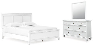 Fortman California King Panel Bed with Mirrored Dresser, White, large