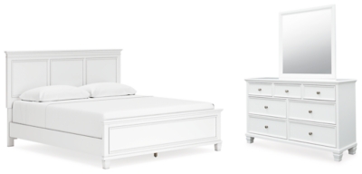 APG-B680B4-5P Fortman King Panel Bed with Mirrored Dresser, Whit sku APG-B680B4-5P