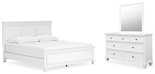 Fortman King Panel Bed with Mirrored Dresser, White, large