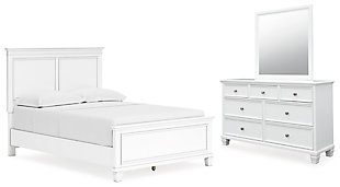 Fortman Full Panel Bed with Mirrored Dresser, White, large