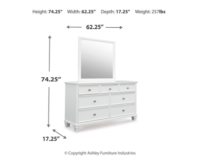 Fortman King Panel Bed with Mirrored Dresser, White, large