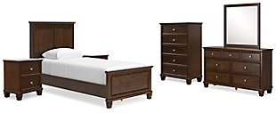 Danabrin Twin Panel Bed with Mirrored Dresser, Chest and 2 Nightstands, Brown, large