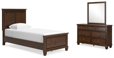 Danabrin Twin Panel Bed with Mirrored Dresser, Brown