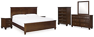 Danabrin King Panel Bed with Mirrored Dresser, Chest and 2 Nightstands, Brown, large