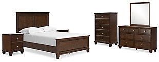 Danabrin Full Panel Bed with Mirrored Dresser, Chest and 2 Nightstands, Brown, large