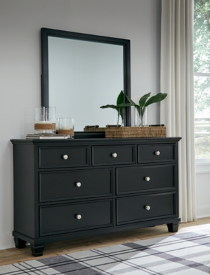 Lanolee 7 Drawer Dresser and Mirror, Black