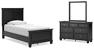 Lanolee Twin Panel Bed with Mirrored Dresser, Black, large