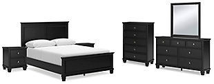 Lanolee Queen Panel Bed with Mirrored Dresser, Chest and 2 Nightstands, Black, large