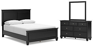 Lanolee Queen Panel Bed with Mirrored Dresser, Black, large