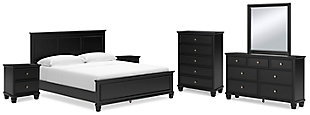 Lanolee California King Panel Bed with Mirrored Dresser, Chest and 2 Nightstands, Black, large