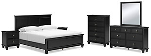 Lanolee King Panel Bed with Mirrored Dresser, Chest and 2 Nightstands, Black, large