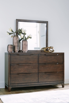 Korestone 6 Drawer Dresser and Mirror, Dark Brown