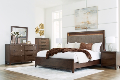 Korestone King Upholstered Panel Bed, Dark Brown, large