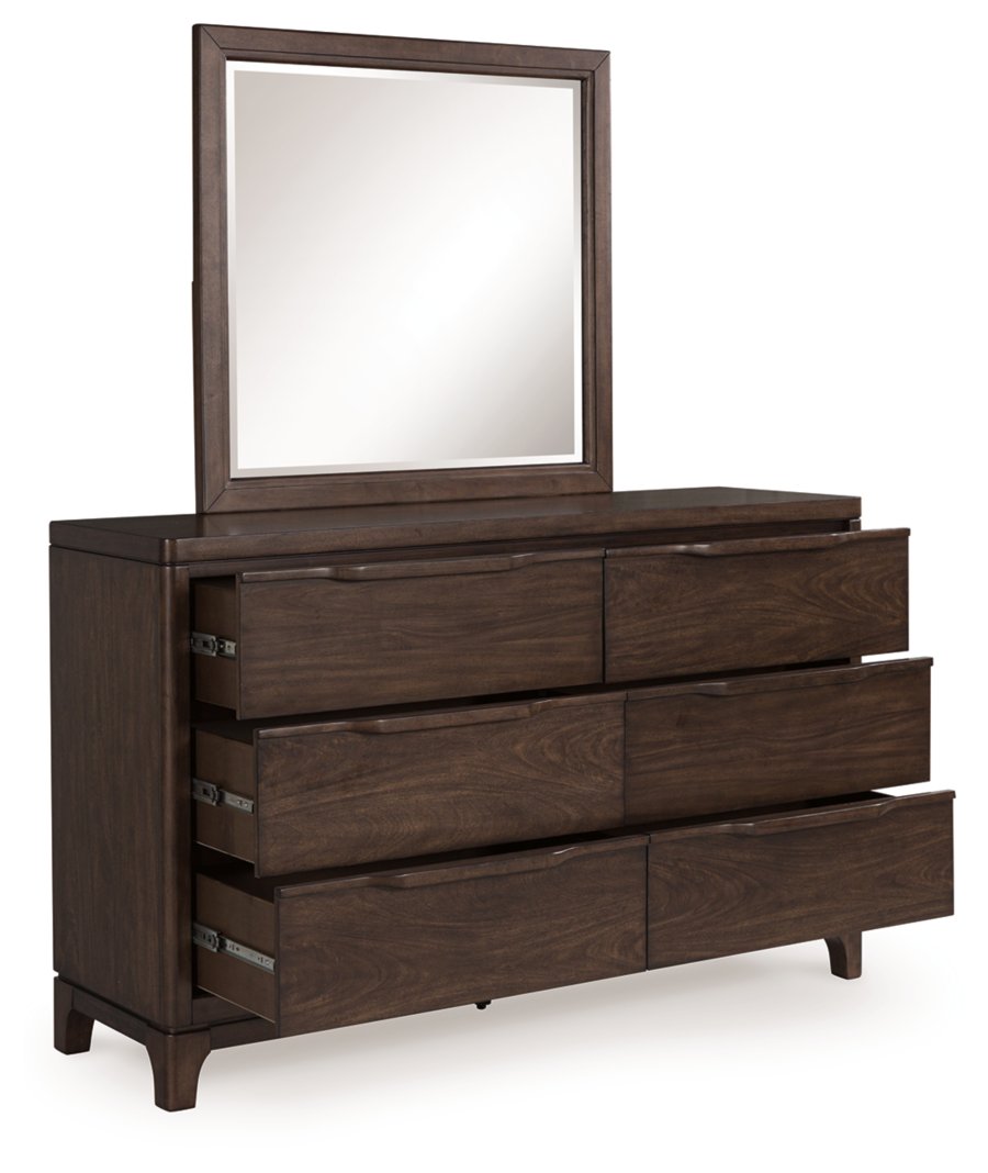 Korestone: cama tapizada Queen con cabecera, cómoda y espejo - image 3