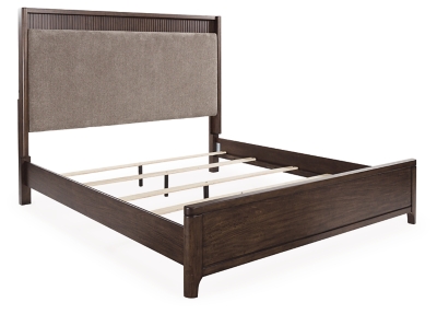 Korestone King Upholstered Panel Bed, Dark Brown, grid