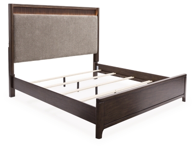 Korestone King Upholstered Panel Bed, Dark Brown, large