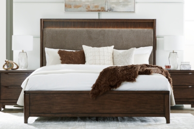 Korestone King Upholstered Panel Bed, Dark Brown, large