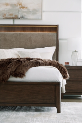 Korestone King Upholstered Panel Bed, Dark Brown, large