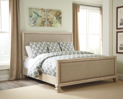 Demarlos Queen Upholstered Bed, Parchment White, large