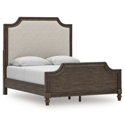 Veramond Queen Upholstered Panel Bed, Dark Brown, large