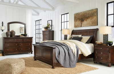 Porter Queen Sleigh Storage Bed, Dresser, Mirror, Chest, and 2 Nightstands