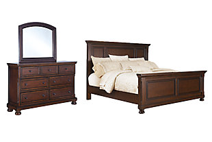 Porter California King Panel Bed with Mirrored Dresser, Rustic Brown, large