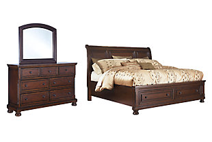 Porter Queen Sleigh Bed with Mirrored Dresser, Rustic Brown, large
