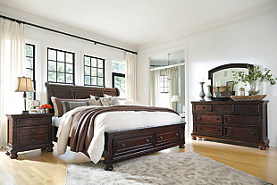 Porter Queen Sleigh Bed with Mirrored Dresser and Chest, Rustic Brown, rollover